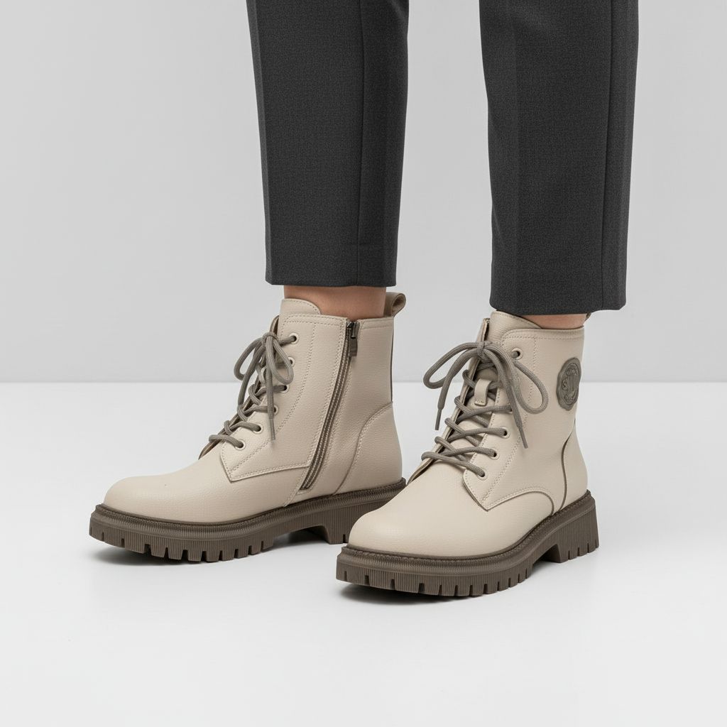 Дамски боти от естествена кожа с пух Bosido Sandway Beige