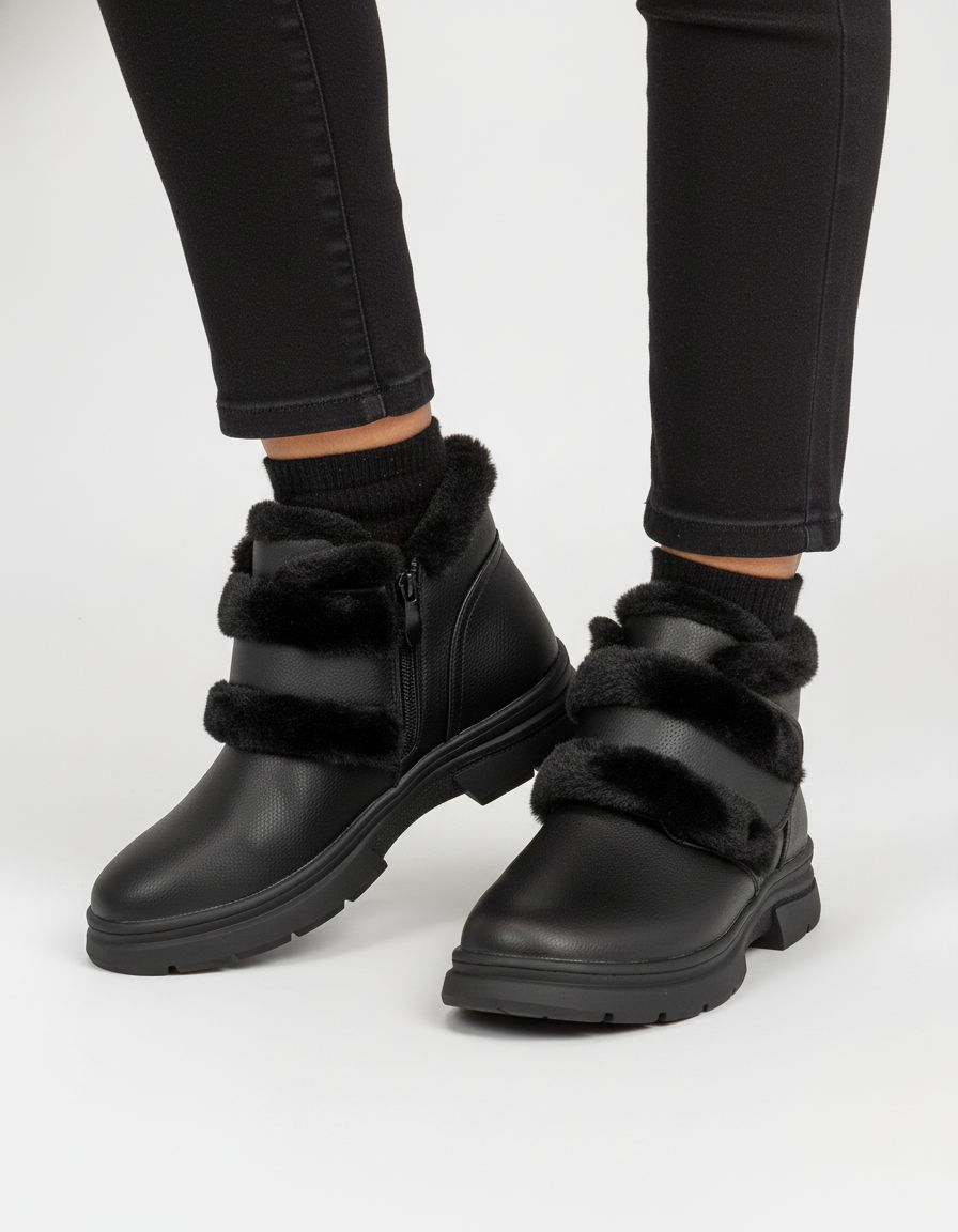 Дамски боти от естествена кожа със зимна вата Bosido Strap Black