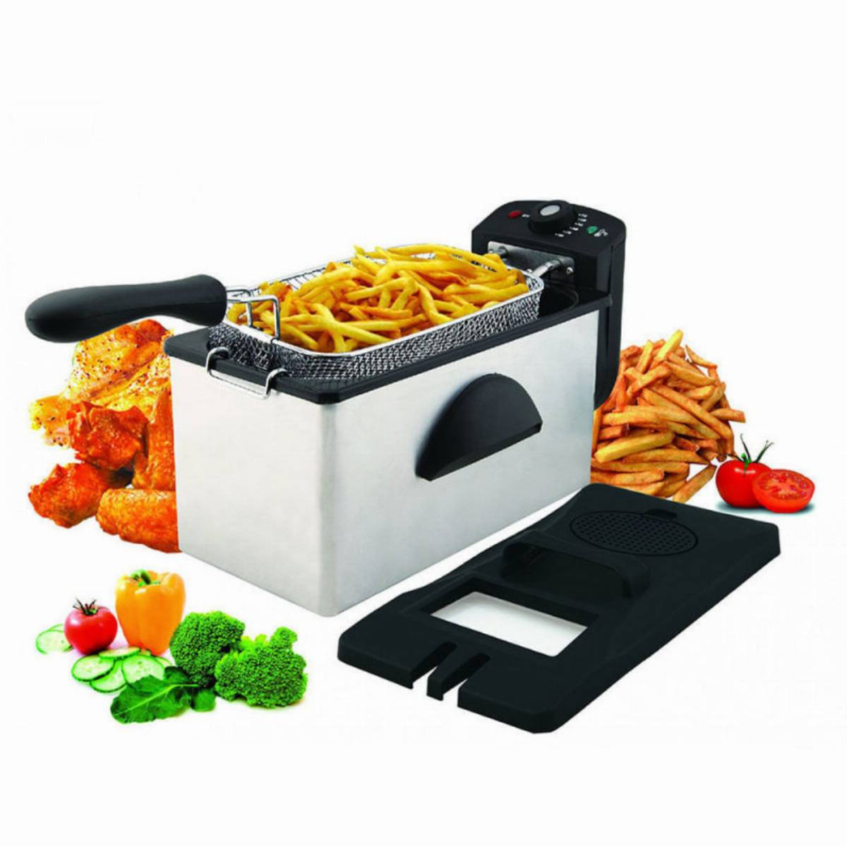 Фритюрник Crown CDF-3031IX, 3 л, 2000W, Демонтираща се кошница, Регулируем термостат, Инокс