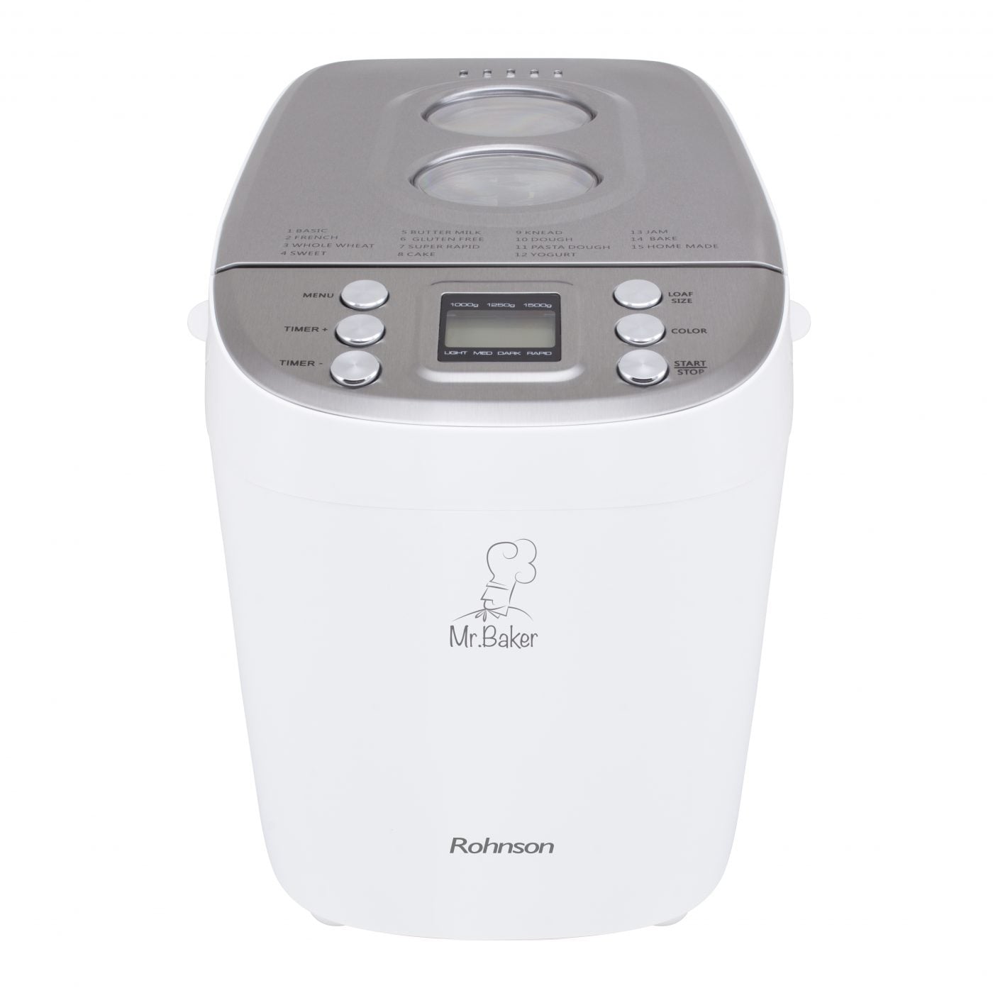 Хлебопекарна Rohnson R-2098, 850W, 2 бъркалки, 15 програми, LCD дисплей, Бял