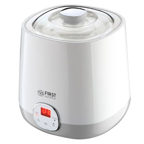 Уред за кисело мляко First Austria FA-5120-1, 20W, 1 литър, LCD дисплей, 2 програми, Таймер, Бял