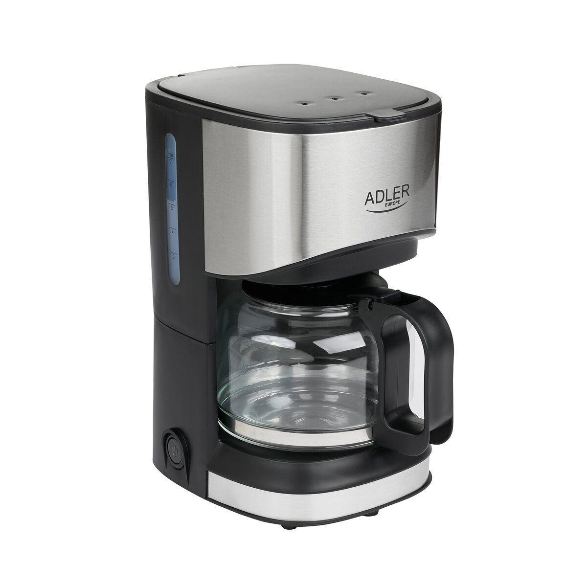 Кафемашина Adler AD 4407, 550 W, 0.7 л, Стъклена кана, Постоянен филтър, Черен/Инокс
