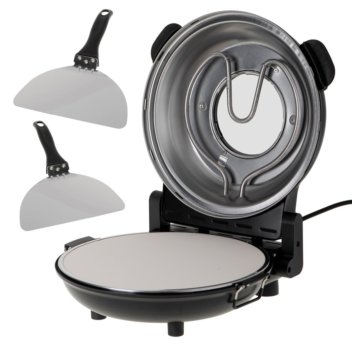 Електрически тиган за пица Adler AD-6314, 1200W, до 400°C, 5 степени, Таймер, 2 нагревателя, До 31,5 см, Черен мат