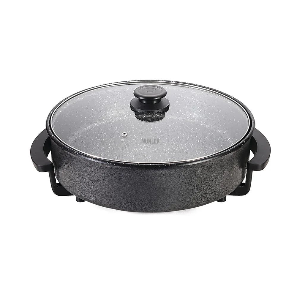 Електрическа тава Muhler DM-1536C, 1500W, Незалепващо покритие, 5L, Стъклен капак, Черен