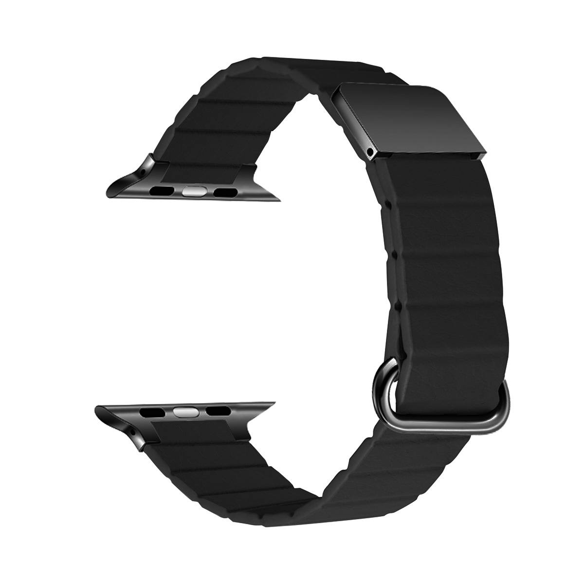 Кожена каишка за Apple Watch 42/44/45/49 мм, черна