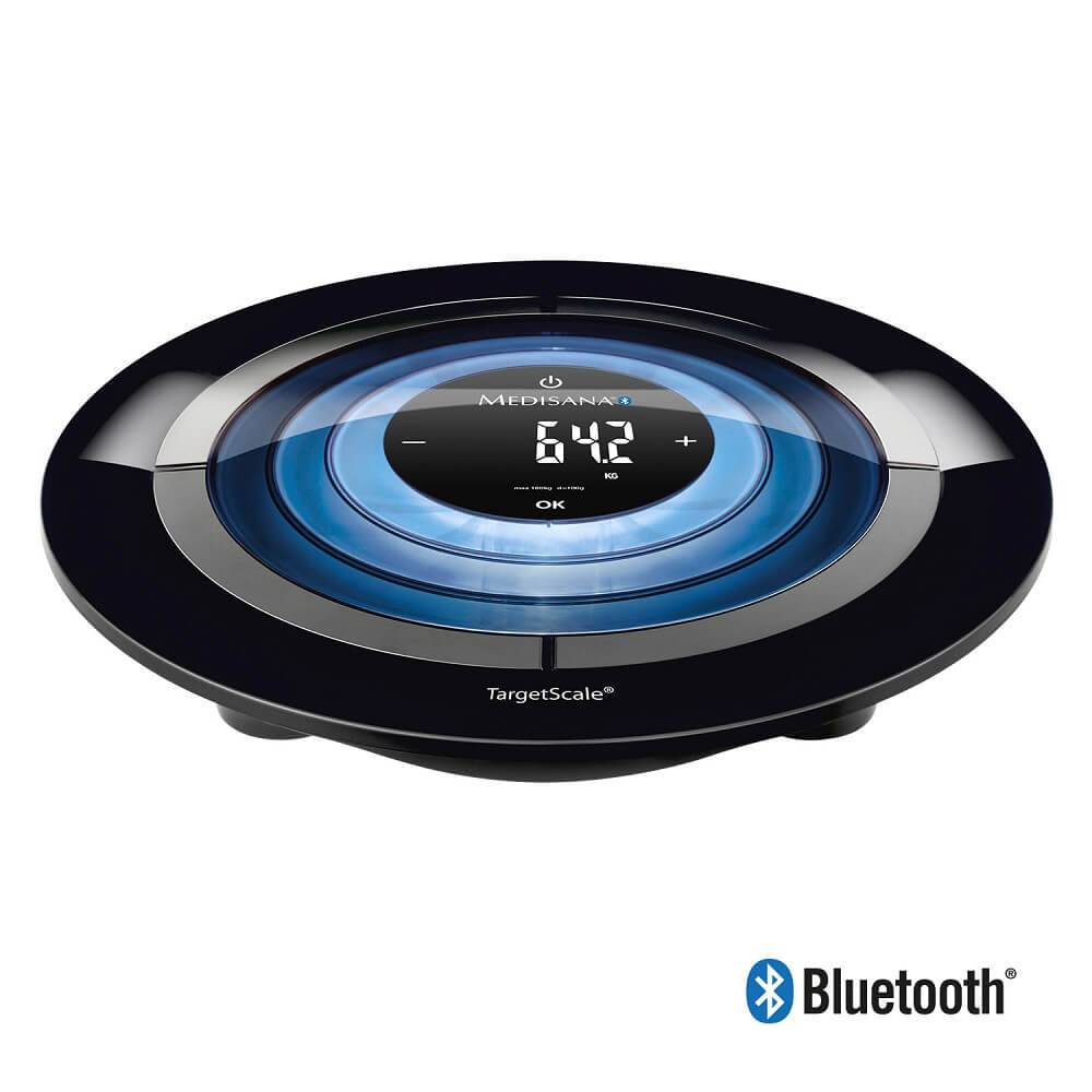 Електронен кантар Medisana Target Scale 3, Bluetooth, Съвместима с Android и iOS, Kg, Lb, 0,1-180 Kg, 360 x 360, Черен