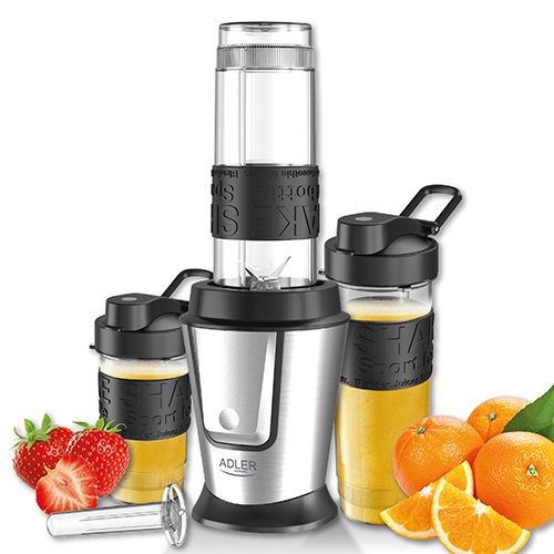 Блендер Adler AD-4081, 500W, Охлаждащ стик, 2 преносими контейнера с капак, 570 ml и 400 ml, Черен