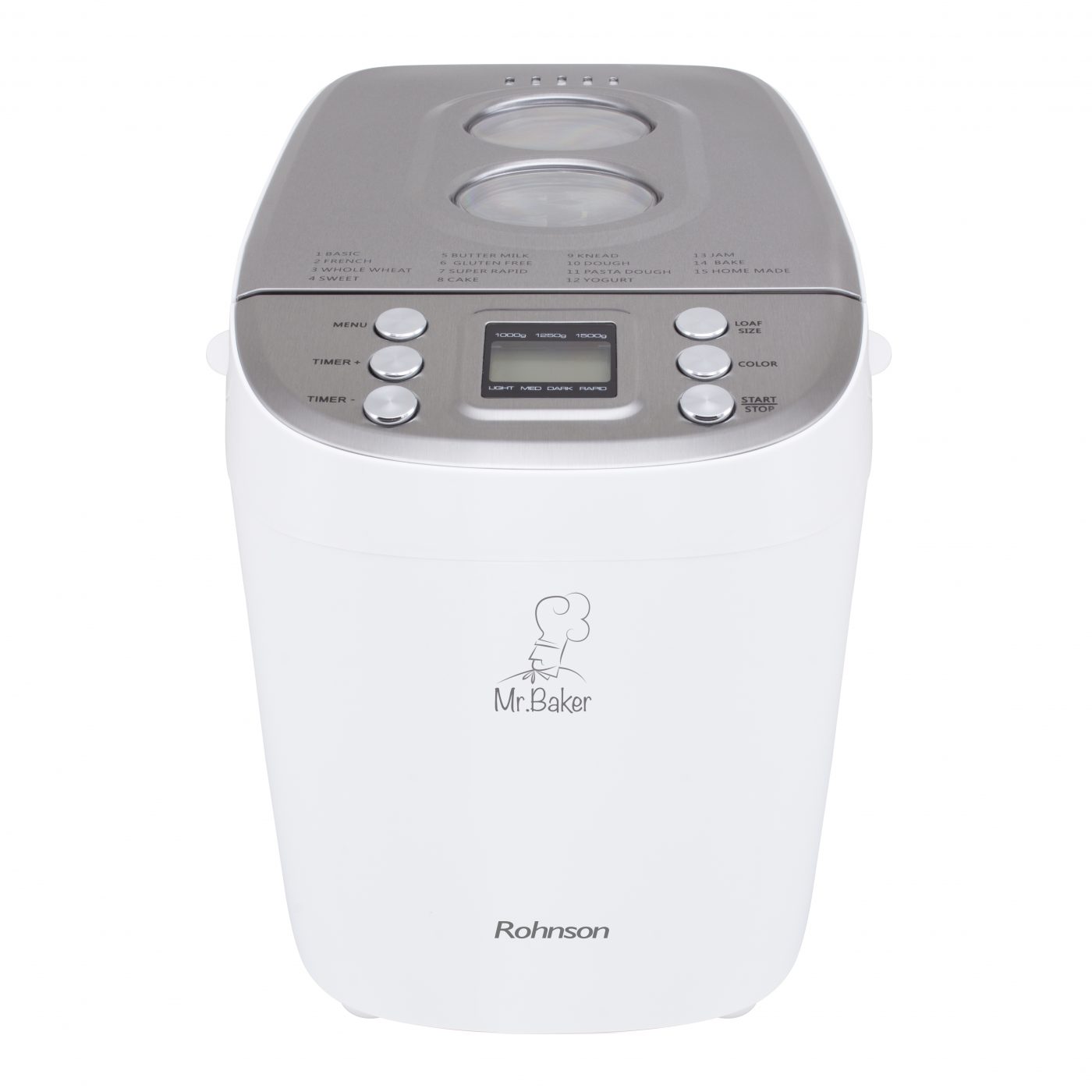 Хлебопекарна Rohnson R-2098, 850W, 2 бъркалки, 15 програми, LCD дисплей, Бял