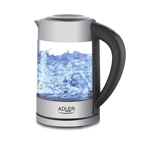 Електрическа кана Adler AD-1247, 1.7л, 2200W, LCD дисплей, Стъклена, Филтър за утайки, Регулиране на температурата, Инокс