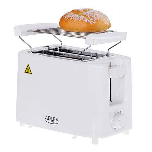 Тостер за 2 филийки Adler AD 3223, 900W, 6 настройки, Бял