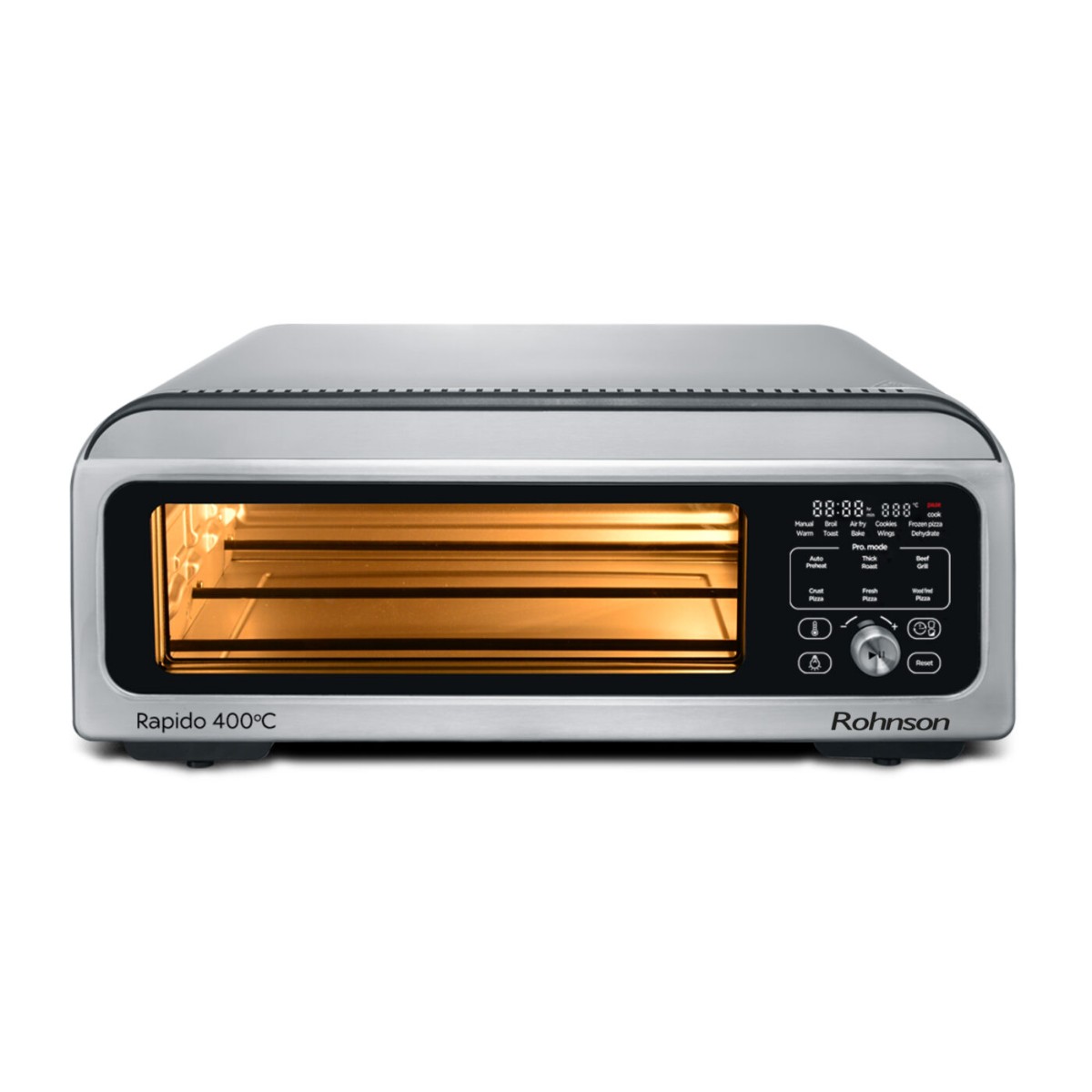 Електрическа фурна за пица Rohnson R-2880, 2000W, 18L, 360° система на печене, 40-400°С, Сребриста