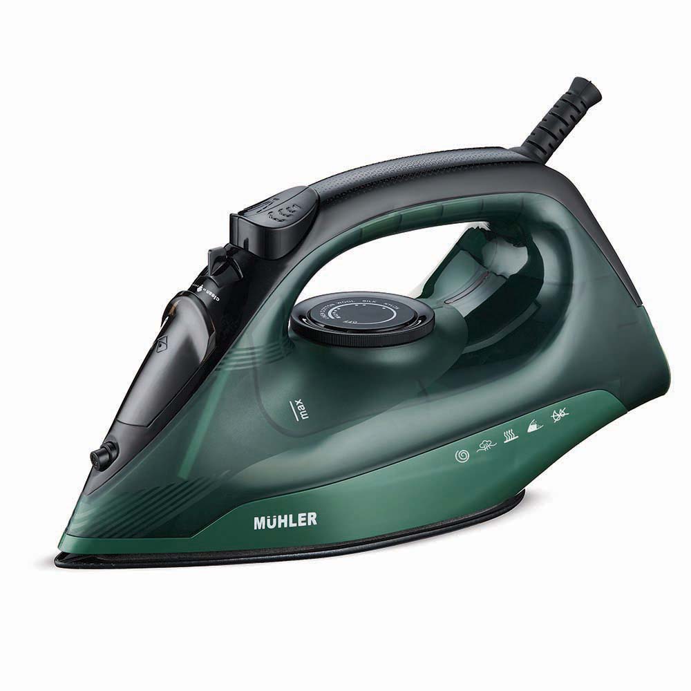 Парна ютия Muhler SI-2520C, 2400W, 350мл резервоар, Kерамично покритие, Регулатор на температурата, Зелен