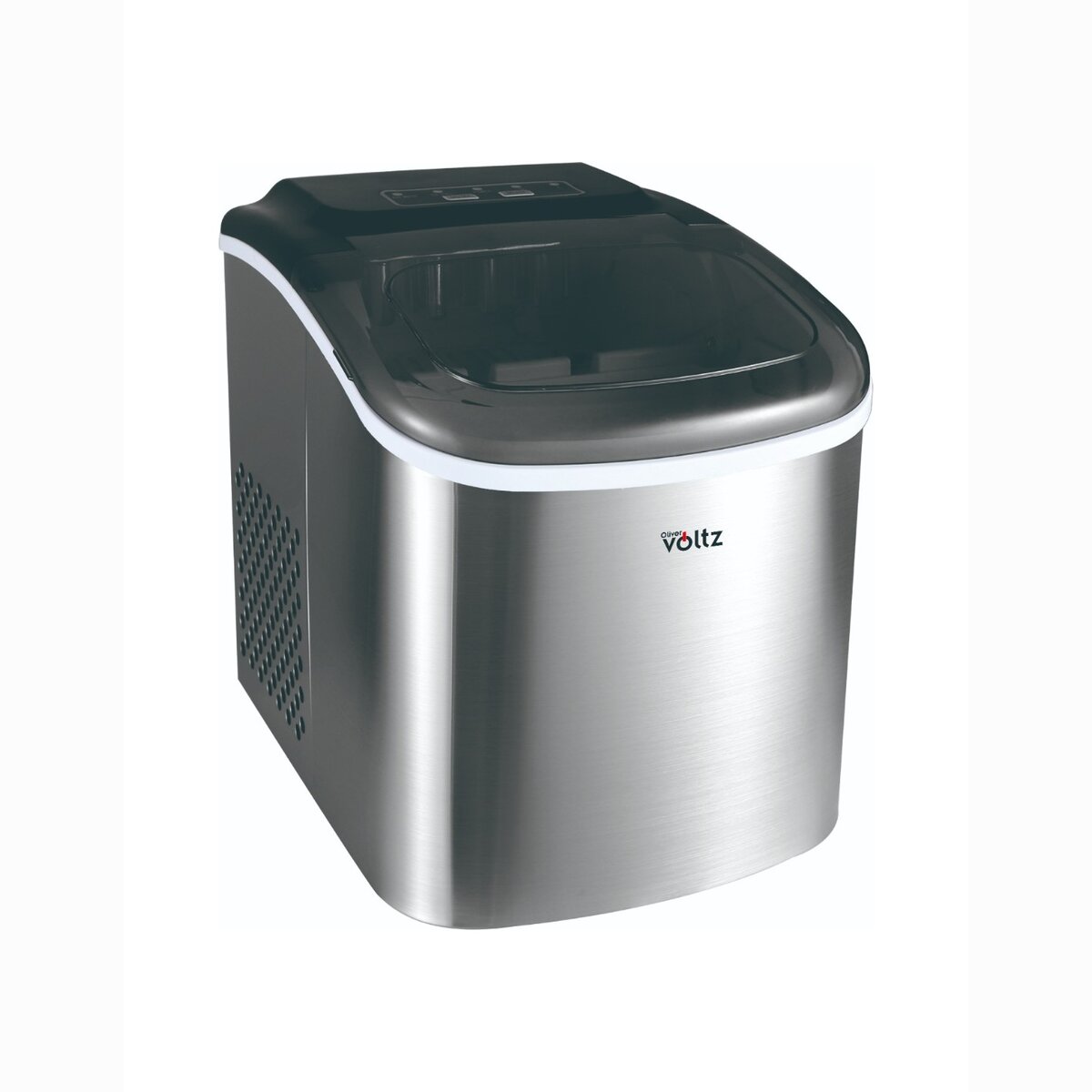 Ледогенератор Oliver Voltz OV51447CS, 120W, 12кг/24 часа, 1.3 л, 9 кубчета за цикъл работа, Индикатор за лед и вода, Инокс