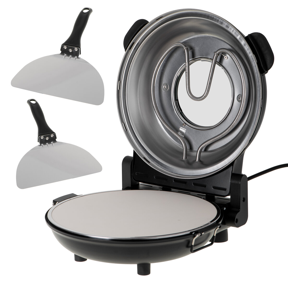 Електрически тиган за пица Adler AD-6314, 1200W, до 400°C, 5 степени, Таймер, 2 нагревателя, До 31.5 см, Черен мат
