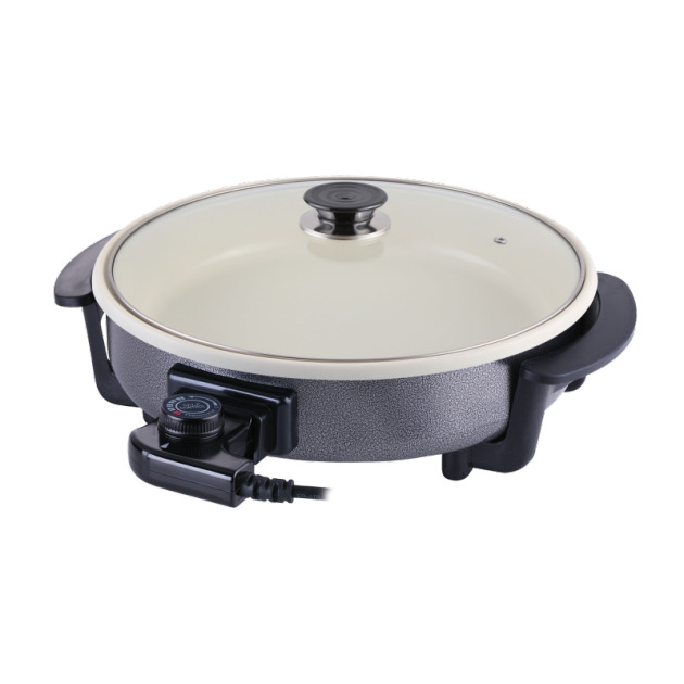 Електрически тиган Elit P-40.9, 1500W, Ø40 см, Стъклен капак, Керамично покритие, Термостат, Черен