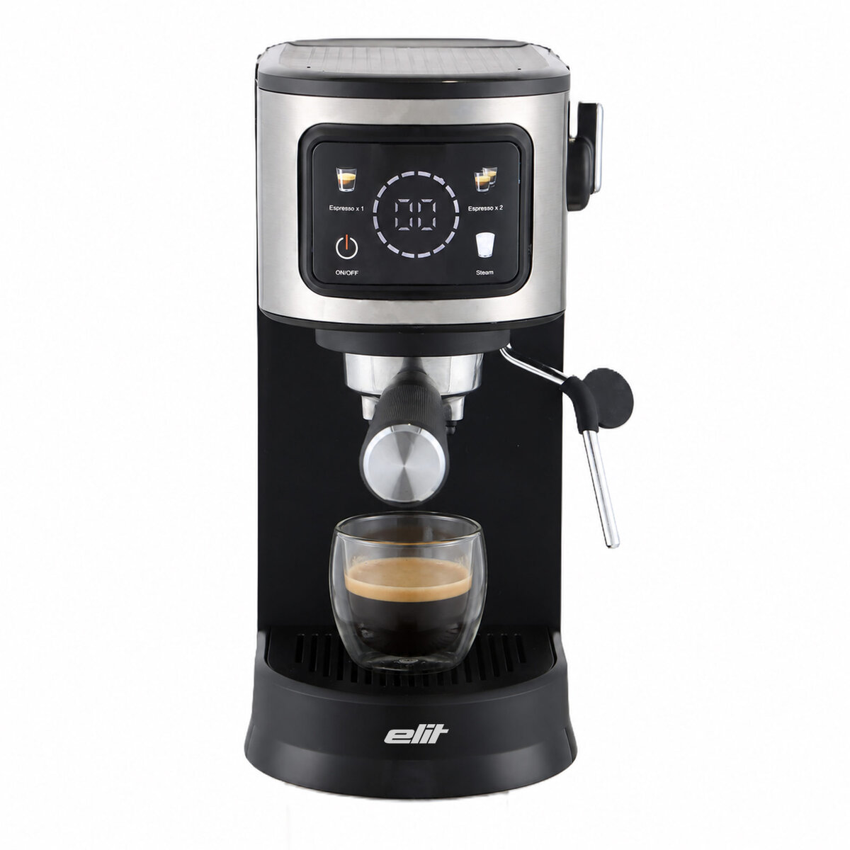 Еспресо машина Elit Estratto ECM-26, 1500W, 15bar, Сензорен екран, 1.2L резервоар, Дюза за пара, Черен/Сребрист